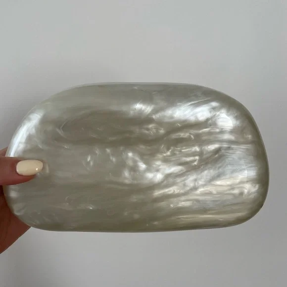 Amazon Pearlized White Clutch with Gold Accent - Picture 3 of 5